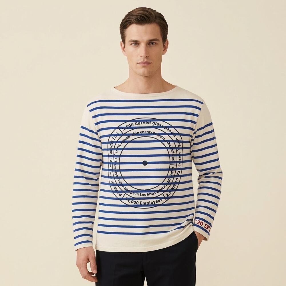 325-KILOMETRE PARIS Steve Jobs Apple Park Embroidered Breton Striped Shirt